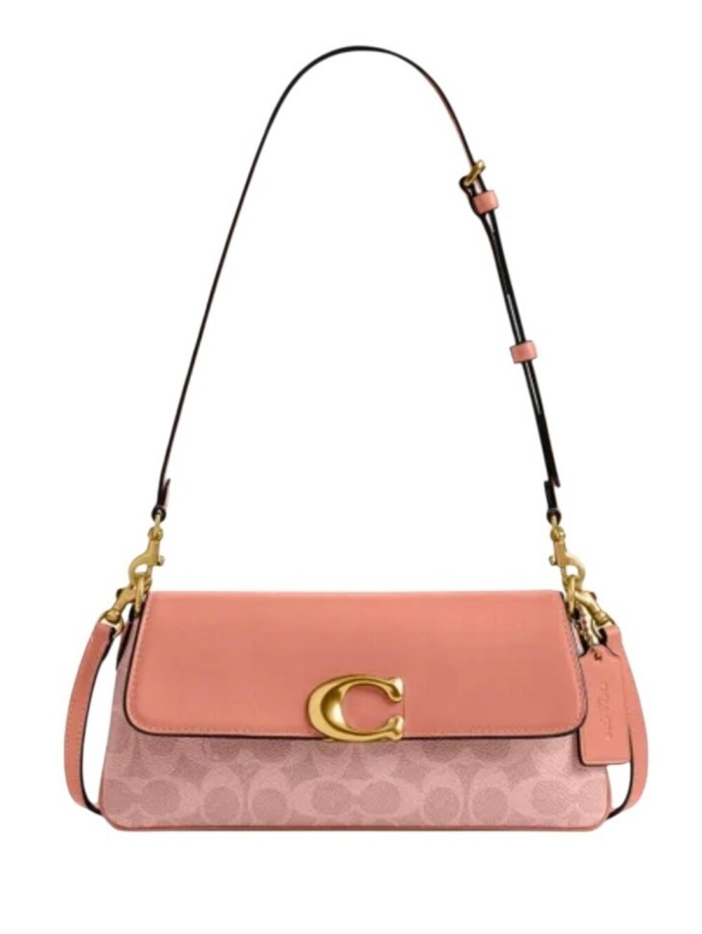 Coach Coral Pink Signature Convertible Shoulder Bag with Gold Hardware